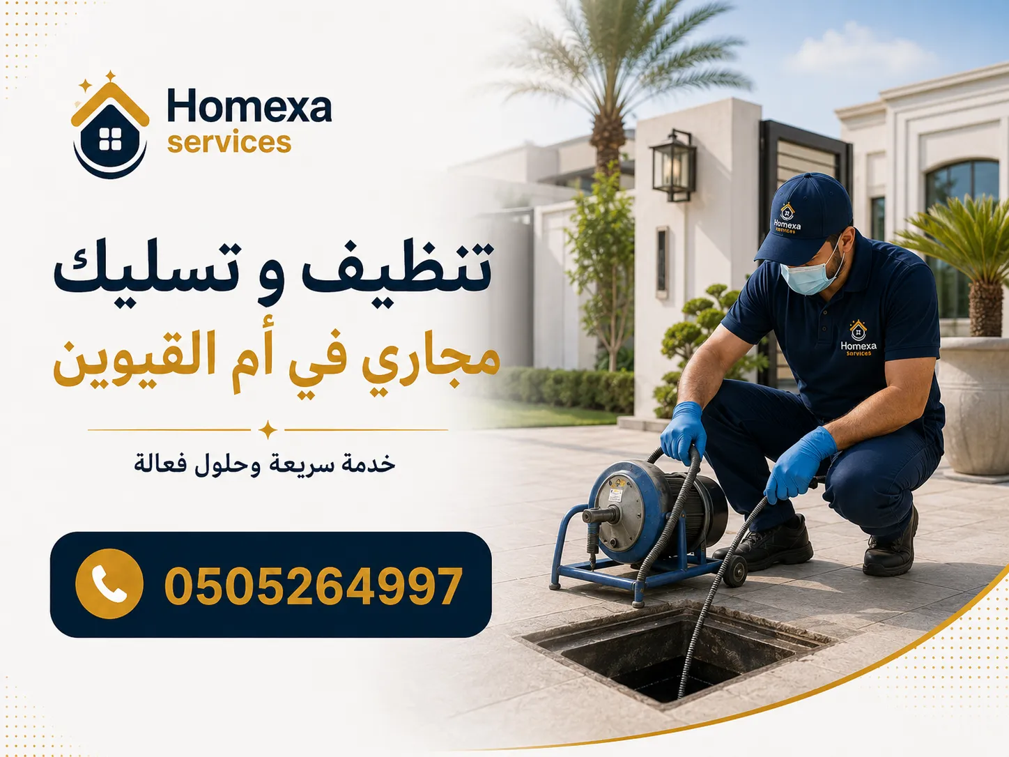 تنظيف وتسليك مجاري في أم القيوين وتنظيف خطوط الصرف ومعالجة بطء التصريف