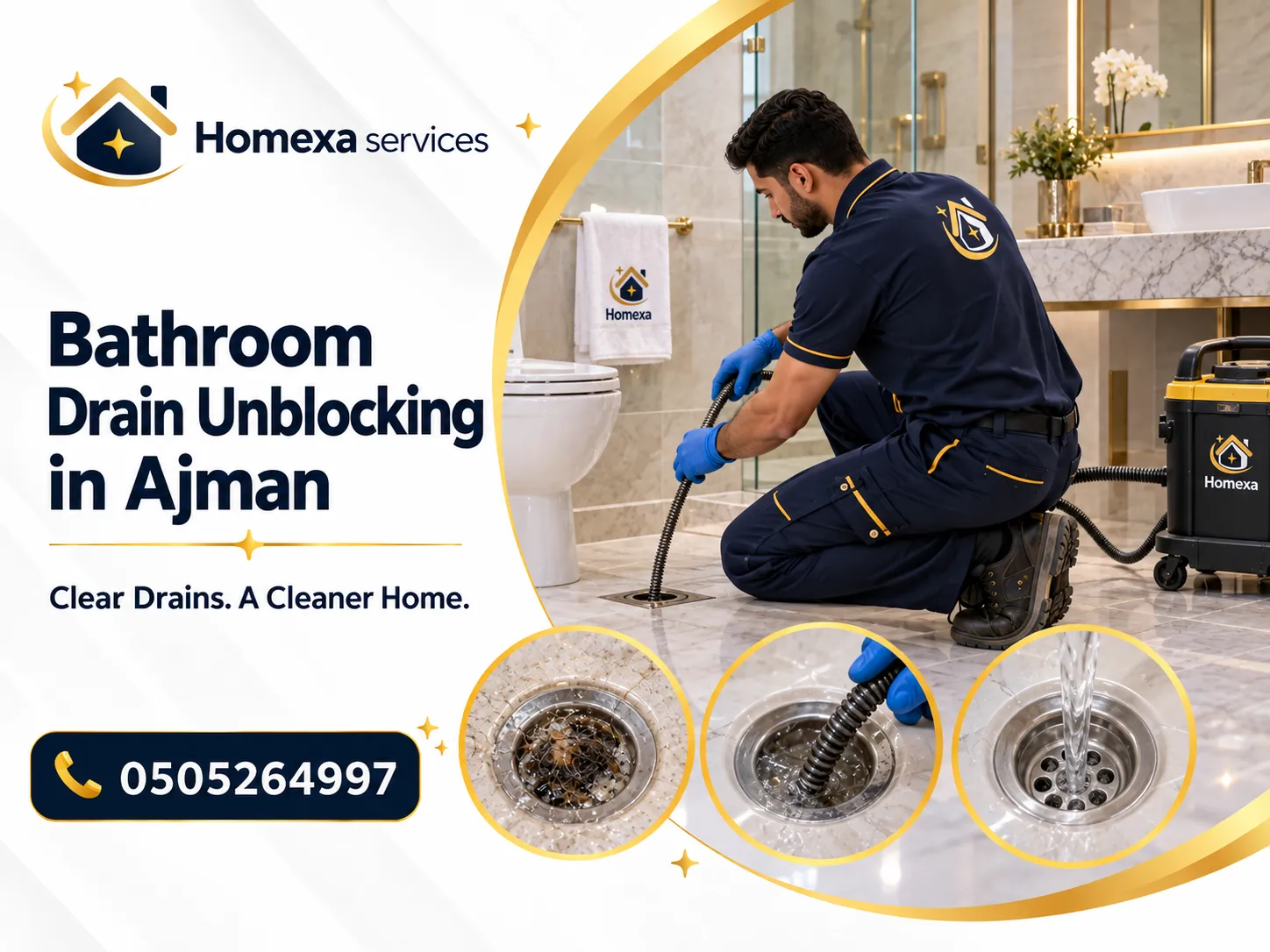 Bathroom Drain Unblocking in Ajman using suitable equipment for blocked drains