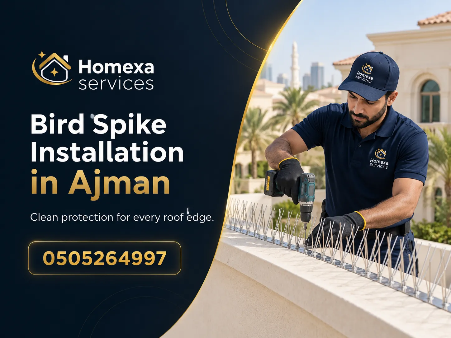 Bird Spike Installation in Ajman on building ledges and balconies