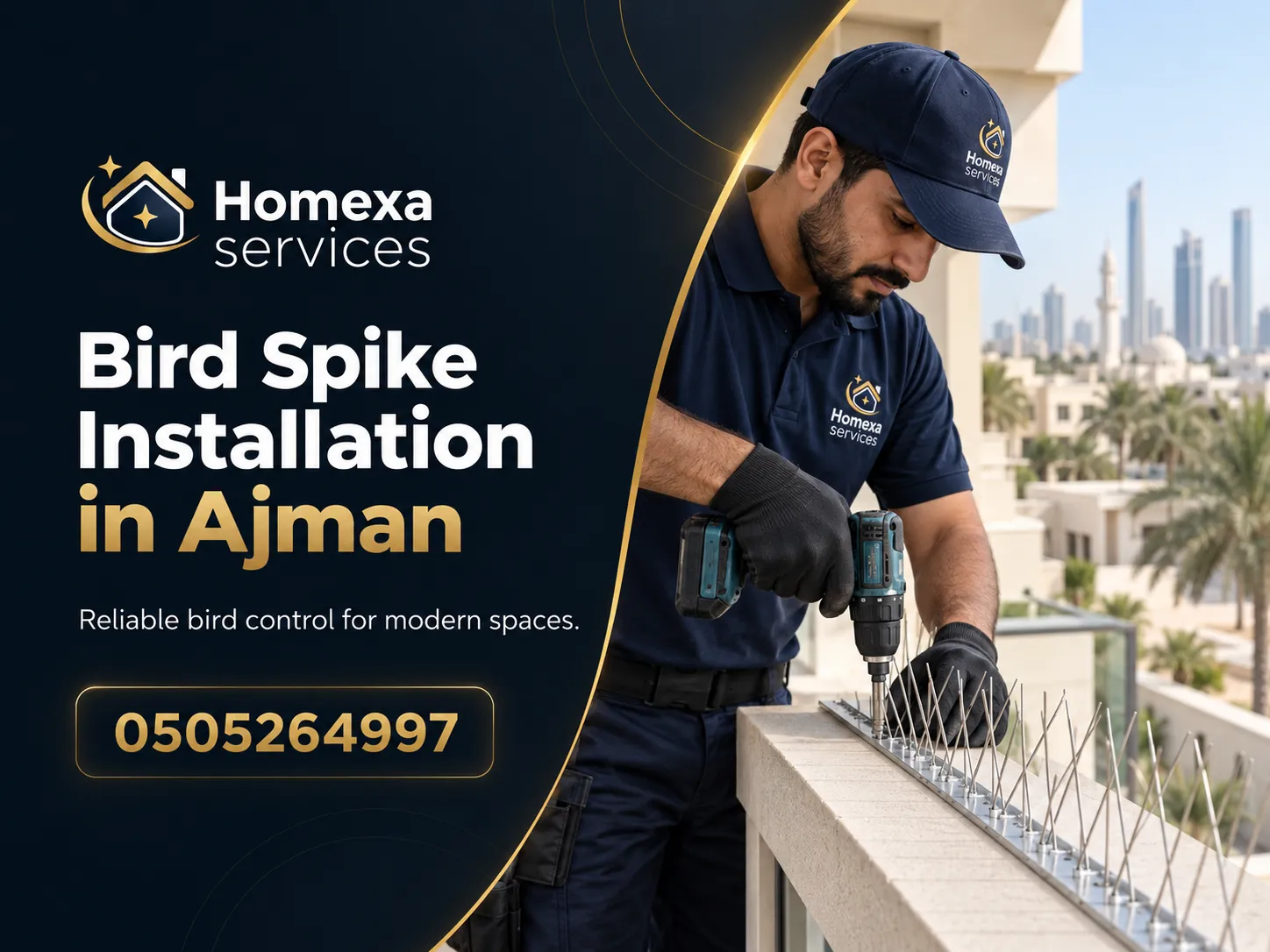 Bird Spike Installation in Ajman after checking pigeon landing ledges