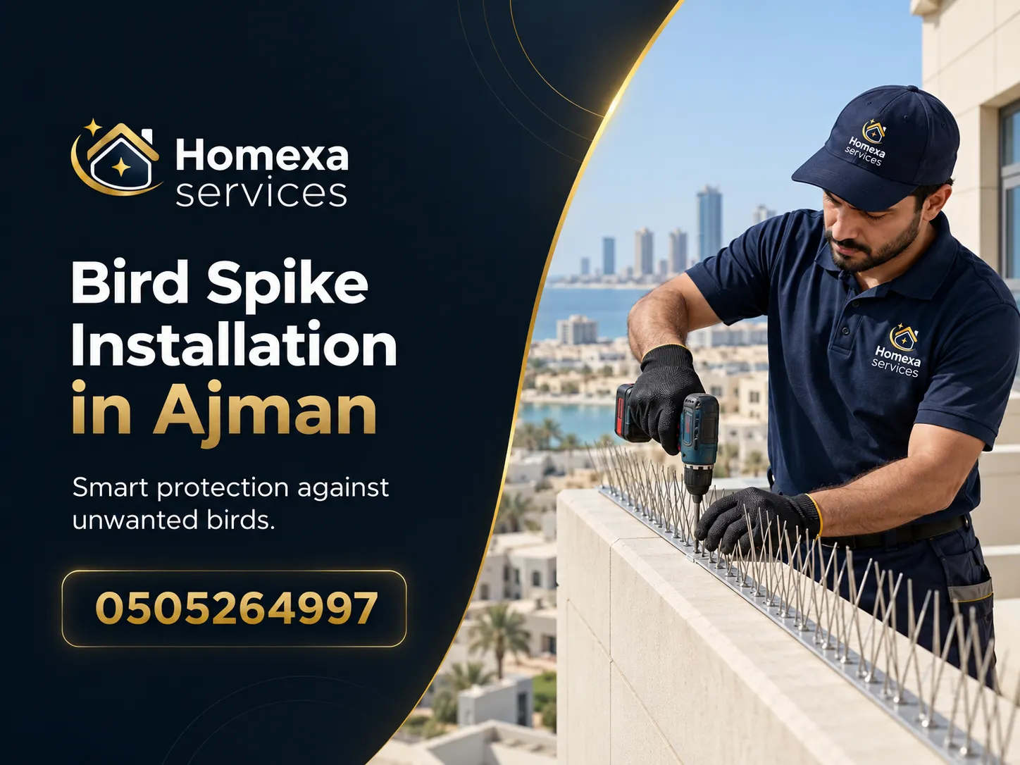 Professional Bird Spike Installation in Ajman on pigeon landing ledges