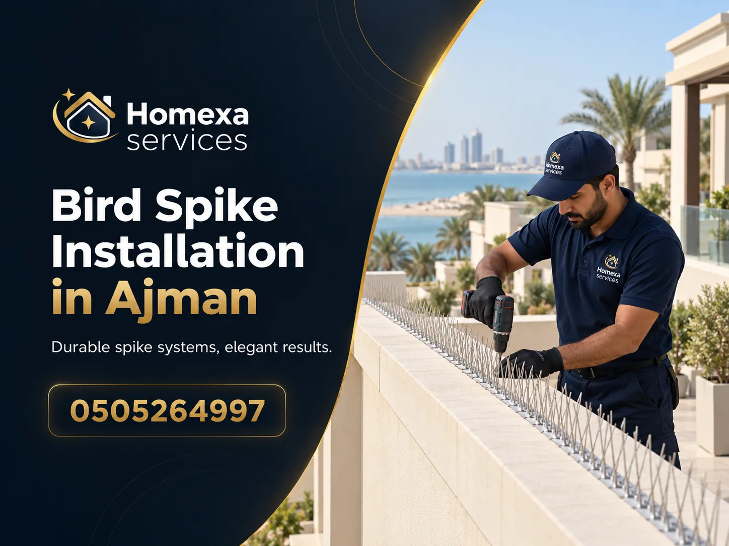Bird Spike Installation in Ajman for villas and building ledges
