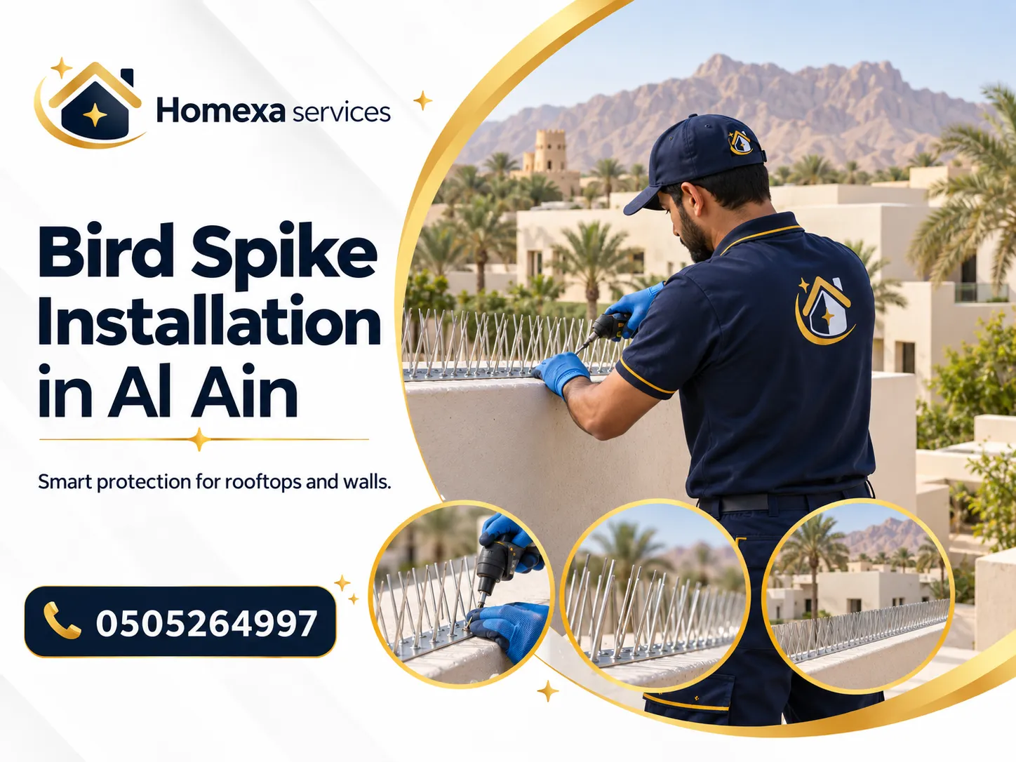 Bird Spike Installation in Al Ain for balconies walls windows and building ledges