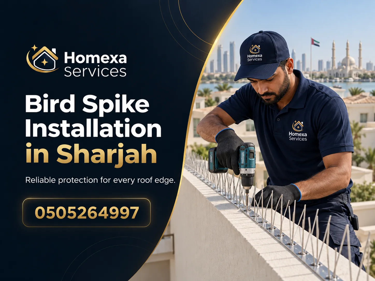 Bird Spike Installation in Sharjah on villa and building ledges