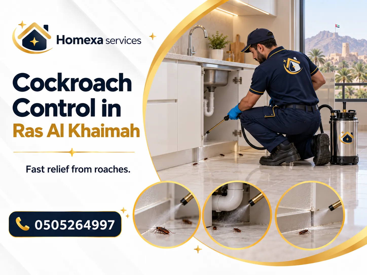 Cockroach Control in Ras Al Khaimah for kitchens bathrooms homes and commercial properties