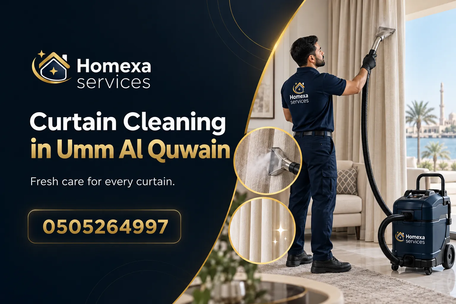 Cleaning long and large curtains in Umm Al Quwain