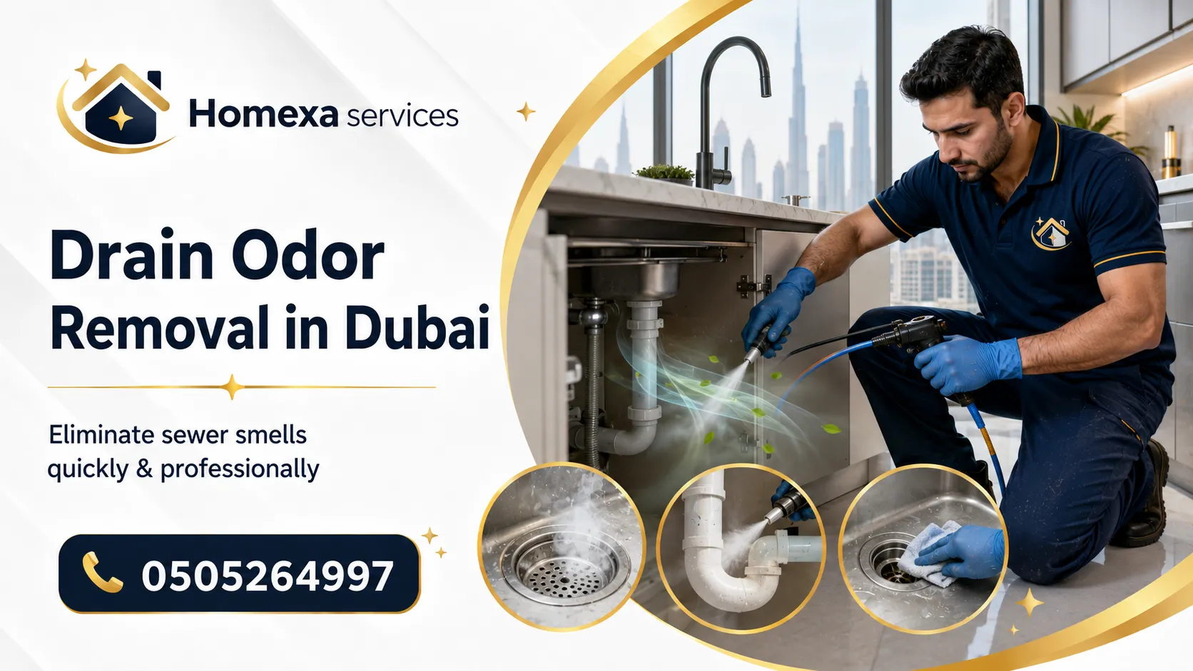 Drain Odor Removal in Dubai for bathrooms kitchens sinks and floor drains