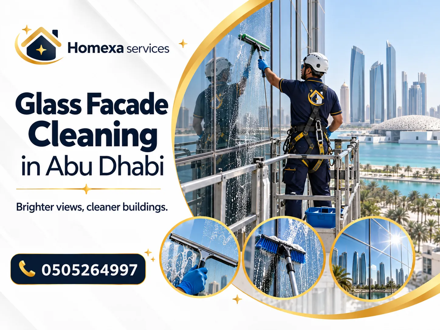 Glass Facade Cleaning in Abu Dhabi for buildings villas shops and commercial properties
