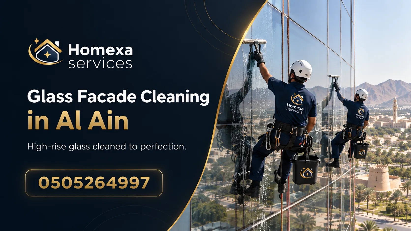 Glass Facade Cleaning in Al Ain for dust and water marks