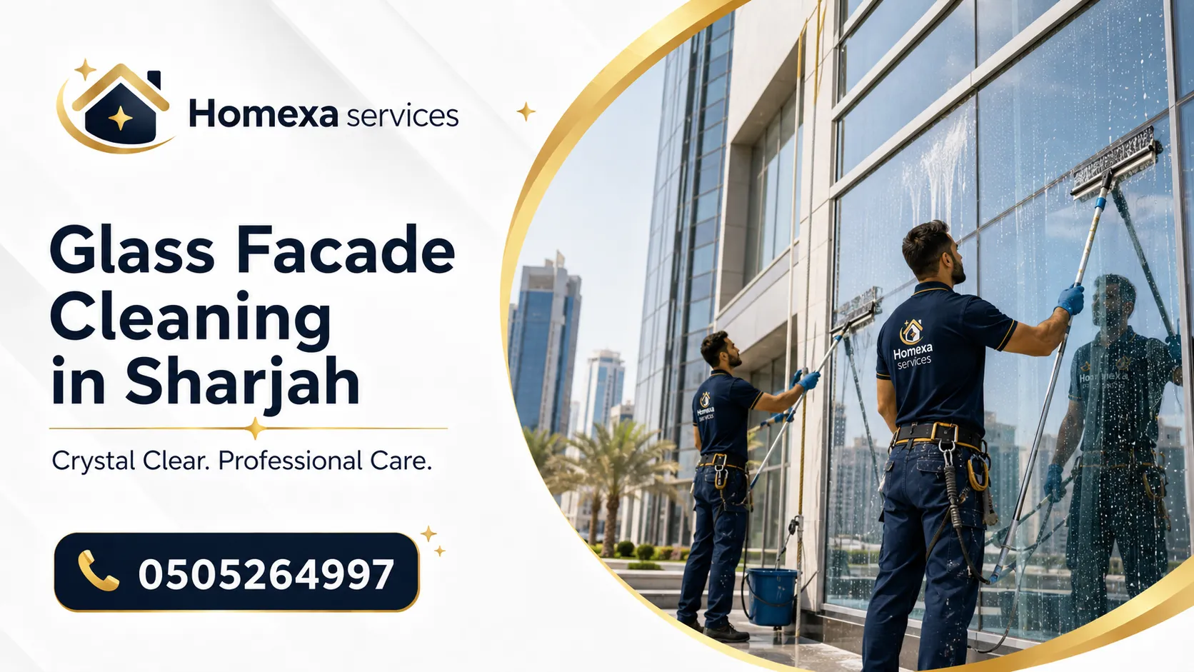 Glass Facade Cleaning in Sharjah for dust stains and water marks
