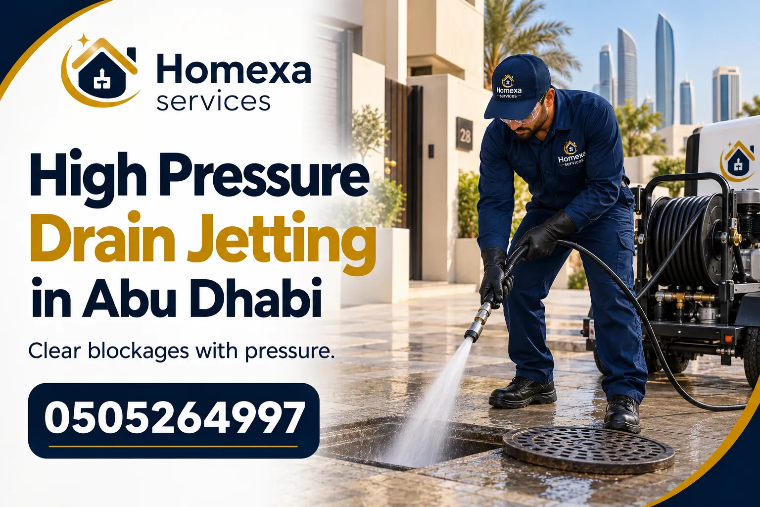 High Pressure Drain Jetting in Abu Dhabi for blocked and grease-filled drain lines