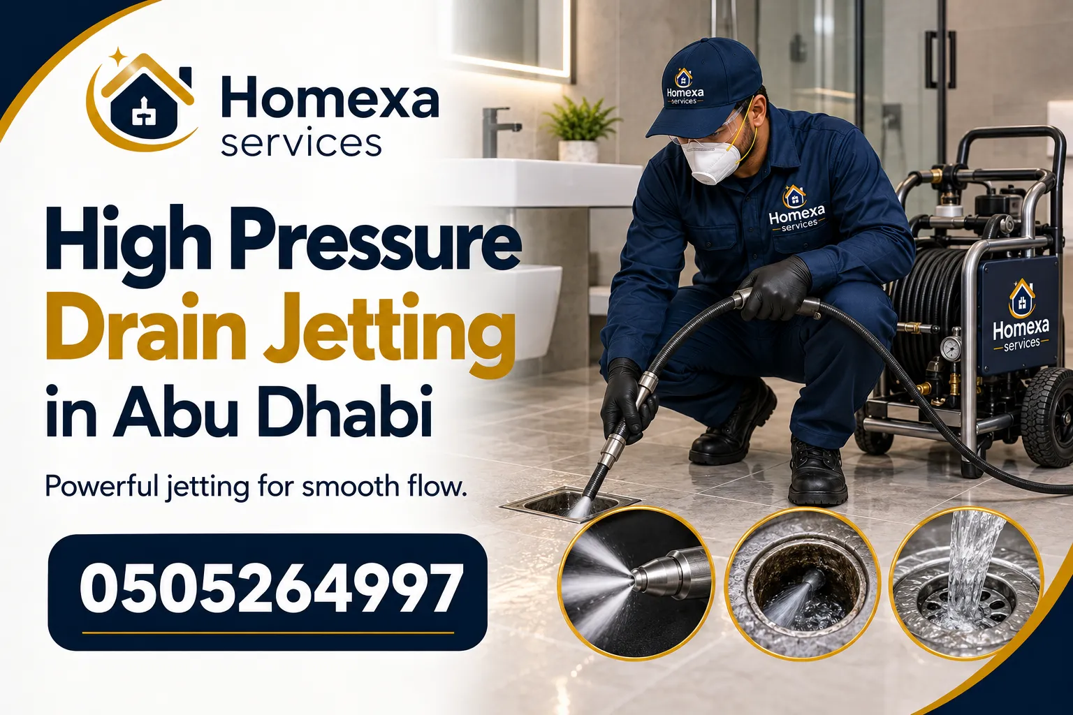 High Pressure Drain Jetting in Abu Dhabi for recurring drain blockage and wastewater backup