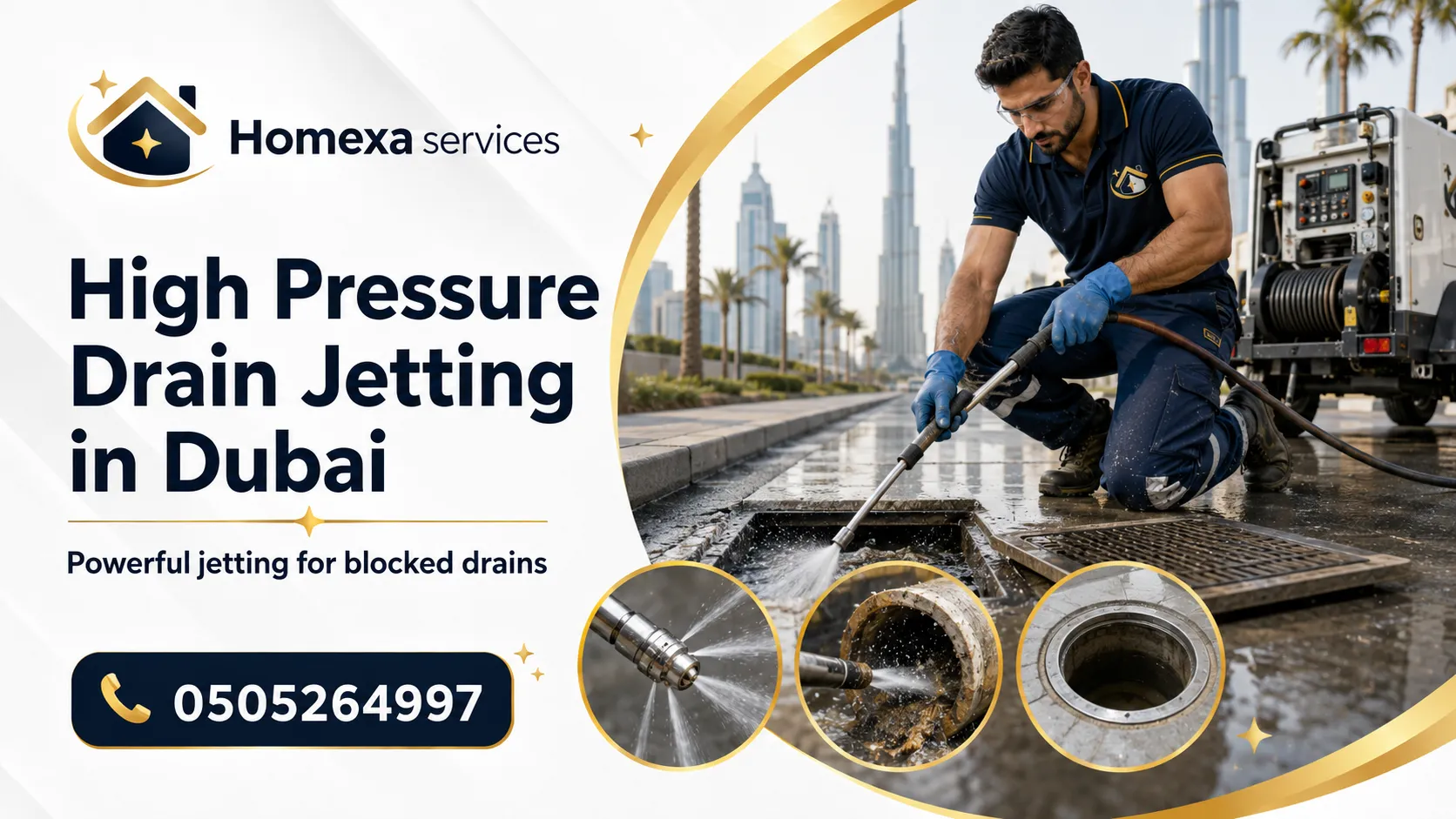 High-Pressure Drain Jetting in Dubai for recurring blockages and slow drains