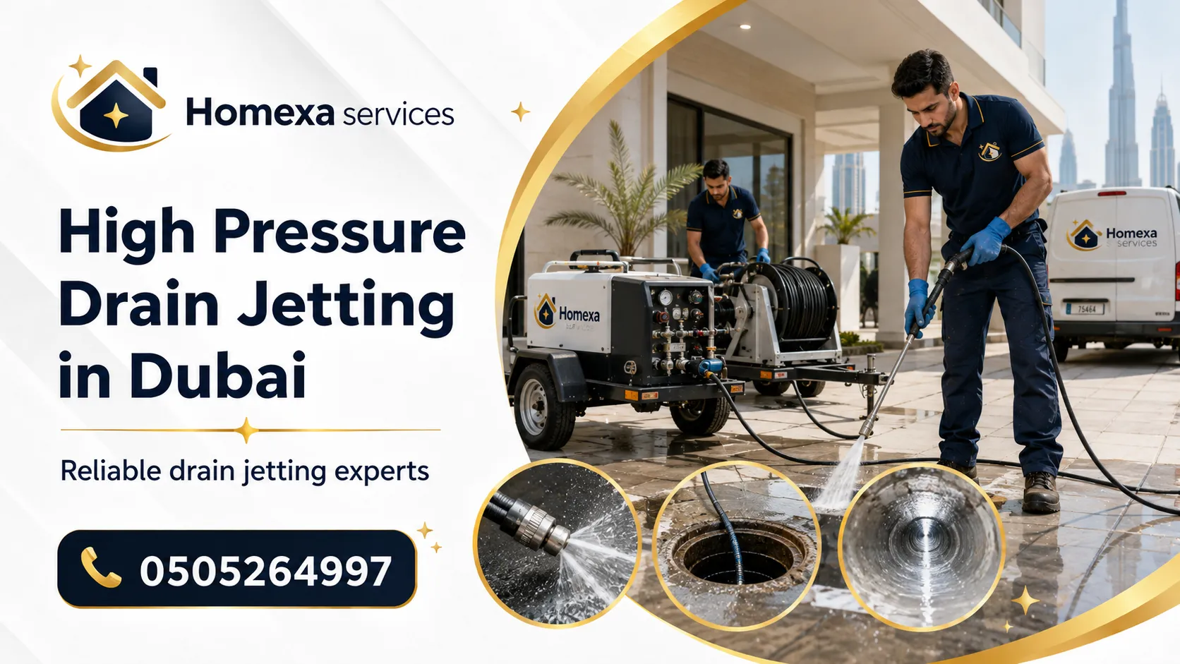 High-Pressure Drain Jetting in Dubai for recurring blocked drains and slow drainage