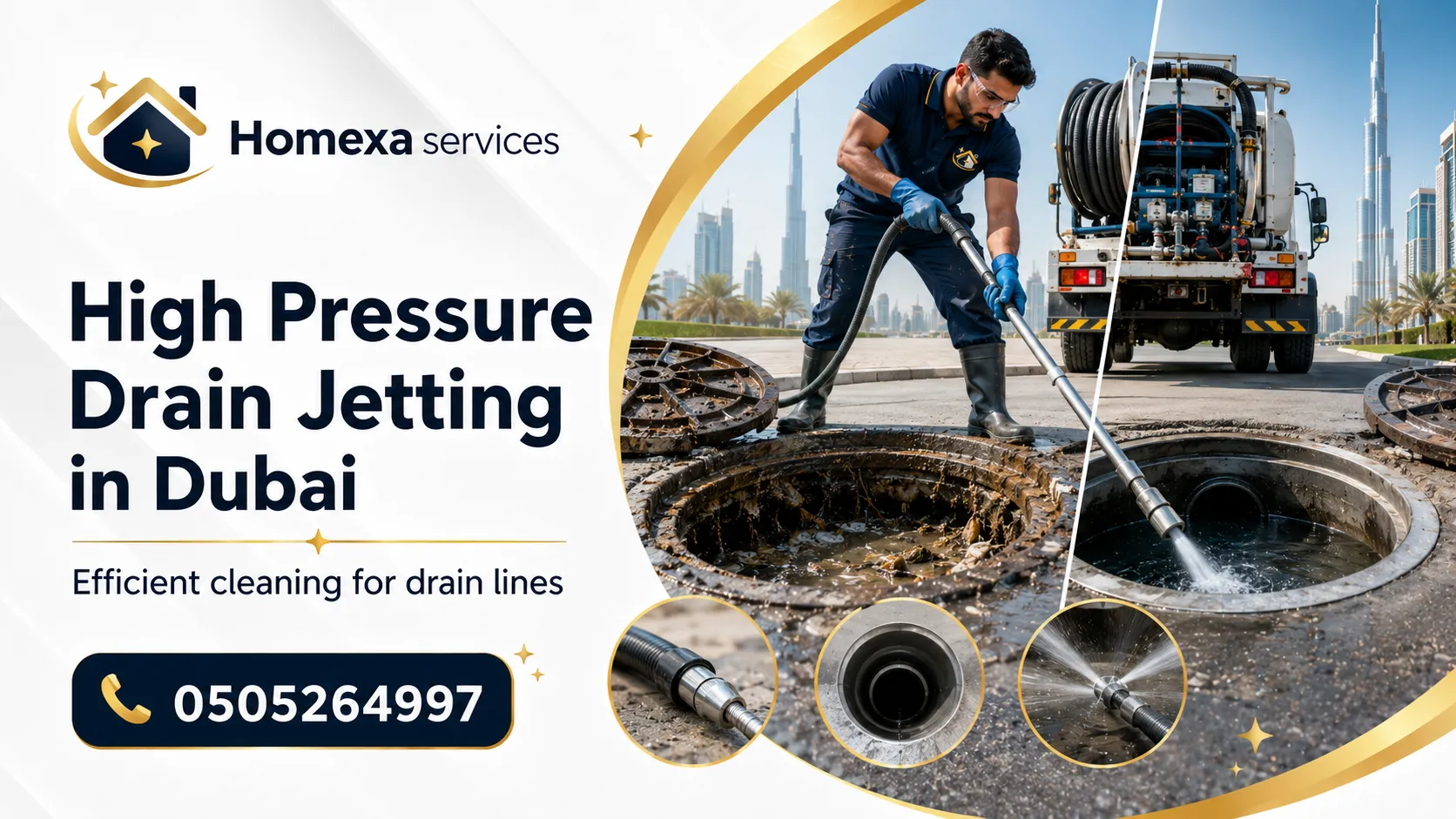 High-Pressure Drain Jetting in Dubai for villas homes buildings restaurants and commercial properties
