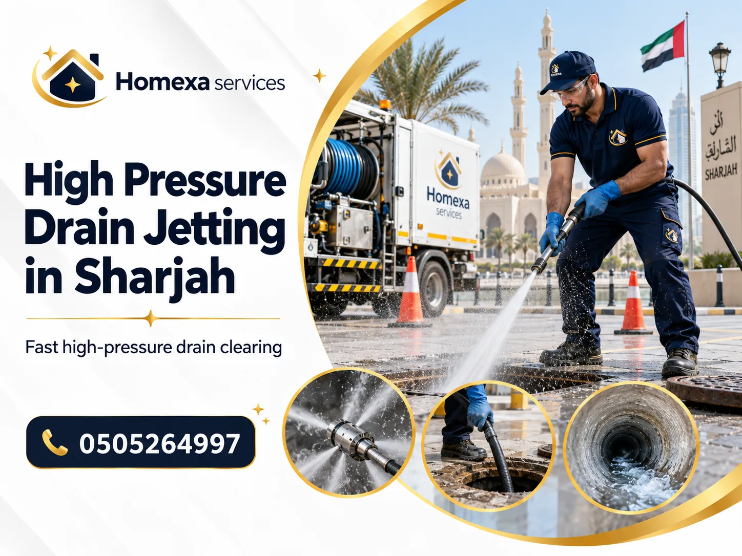 High Pressure Drain Jetting in Sharjah for recurring blockage with Home Xa Services