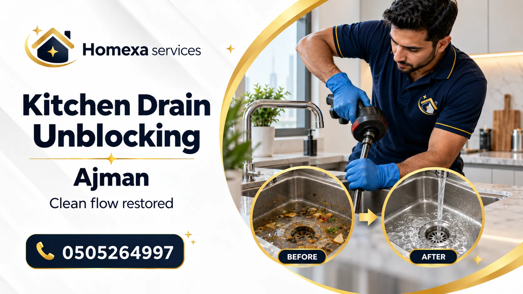 Kitchen Drain Unblocking in Ajman for recurring sink blockage