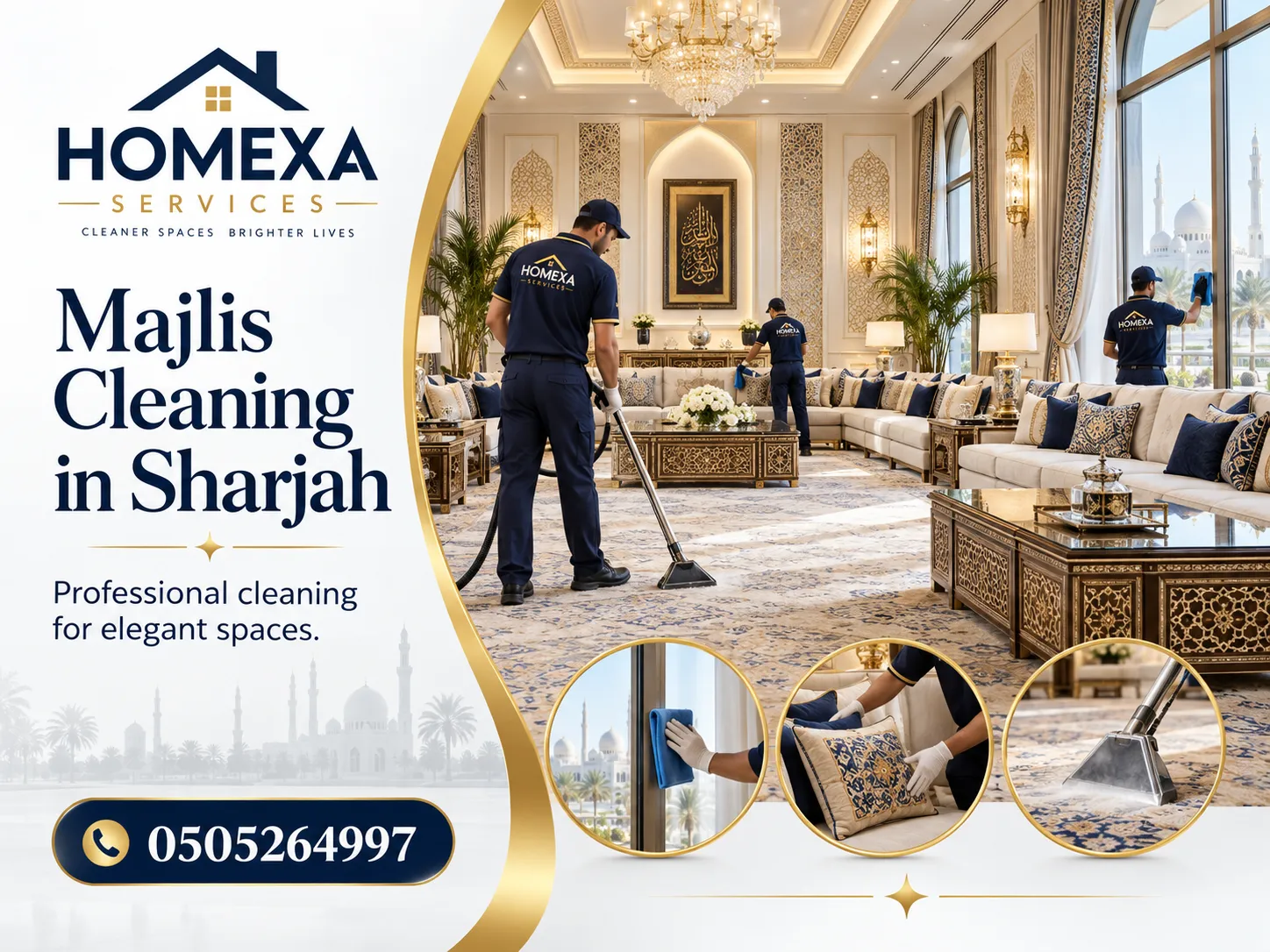 Majlis Cleaning in Sharjah according to fabric type and upholstery condition