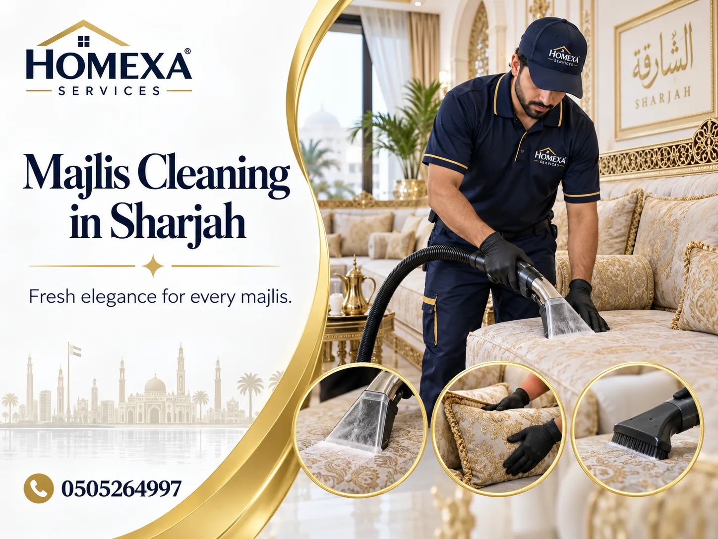 Majlis Cleaning in Sharjah for seats backrests and cushions