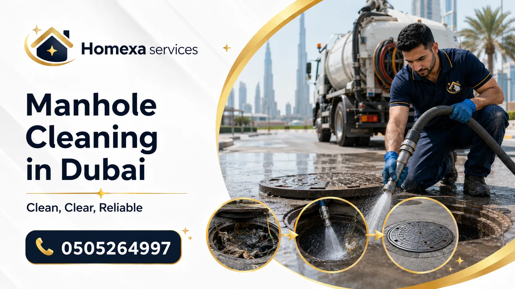 Drainage manhole cleaning in Dubai for sludge debris and stagnant wastewater