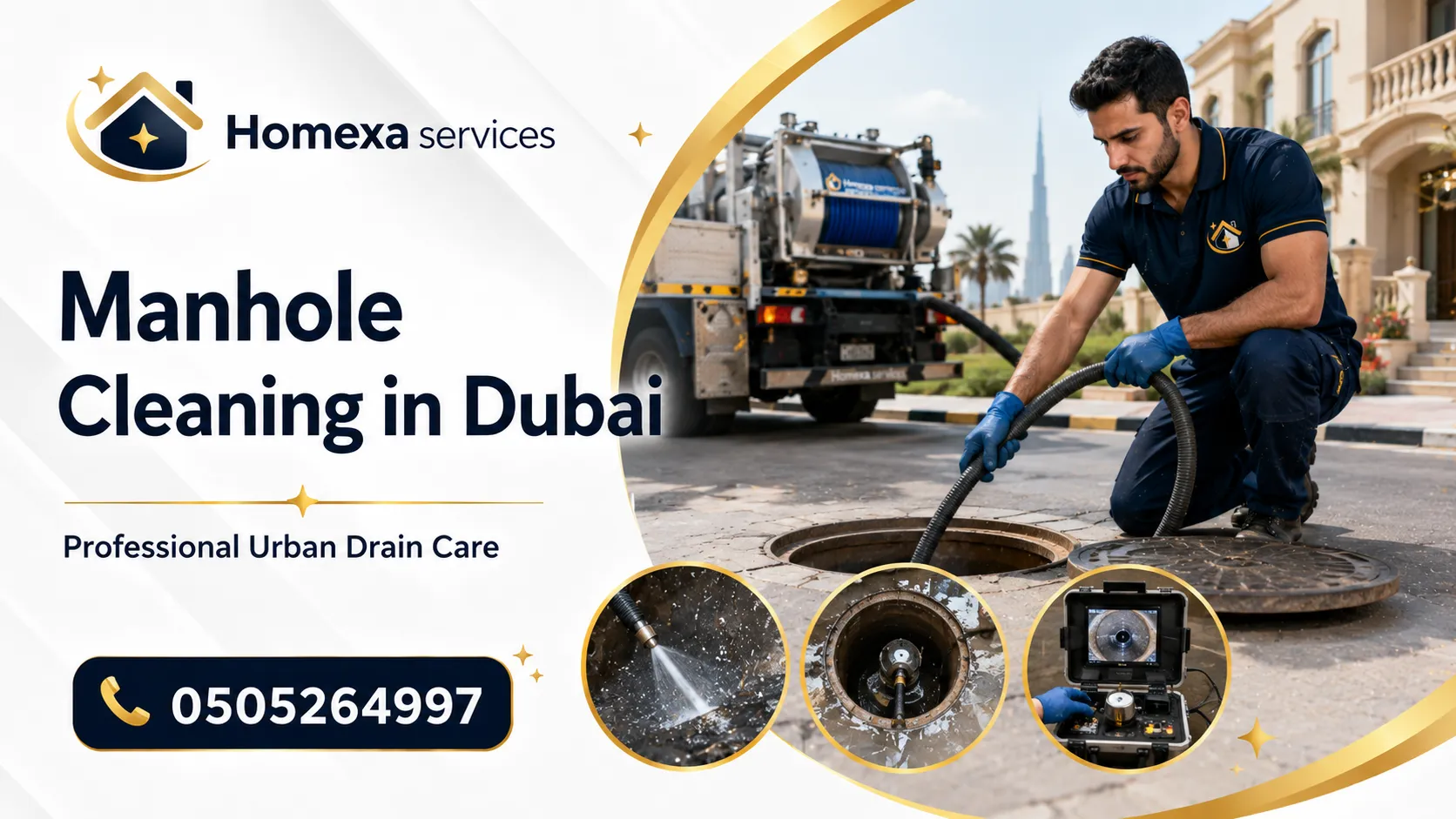 Manhole Cleaning in Dubai and wastewater flow between connected drainage manholes