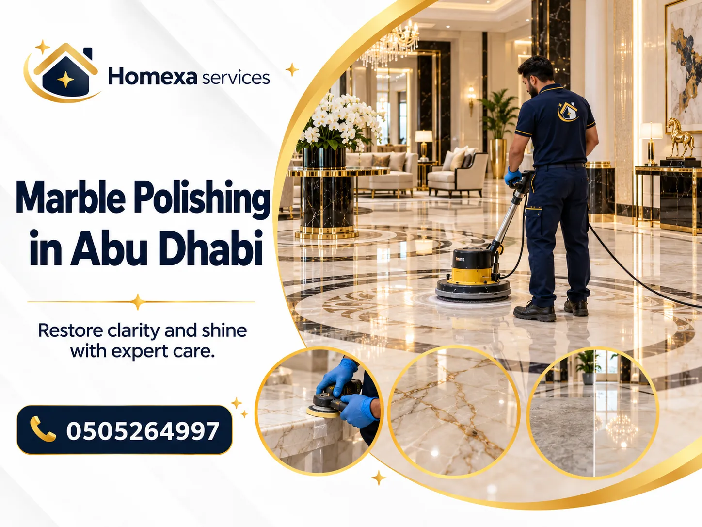 Marble Polishing in Abu Dhabi for dull scratched marble floors and shine restoration