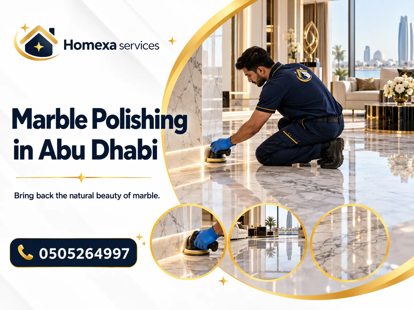 Marble floor polishing in Abu Dhabi for halls majlis entrances and marble flooring
