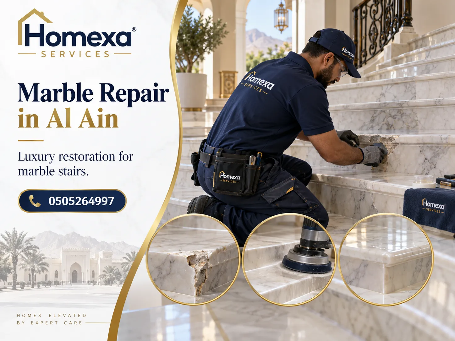 Marble Repair in Al Ain for floors stairs entrances and damaged marble pieces