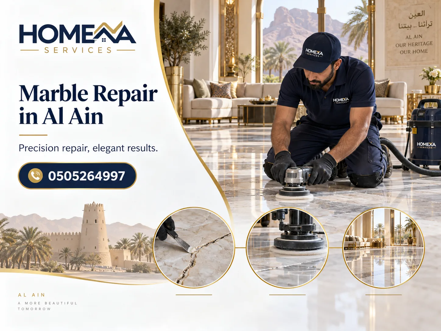 Assessment for Marble Repair in Al Ain for cracks breakage and damaged pieces