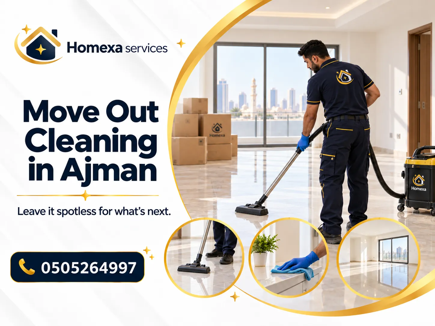 Move Out Cleaning in Ajman for rooms kitchens bathrooms floors and cabinets