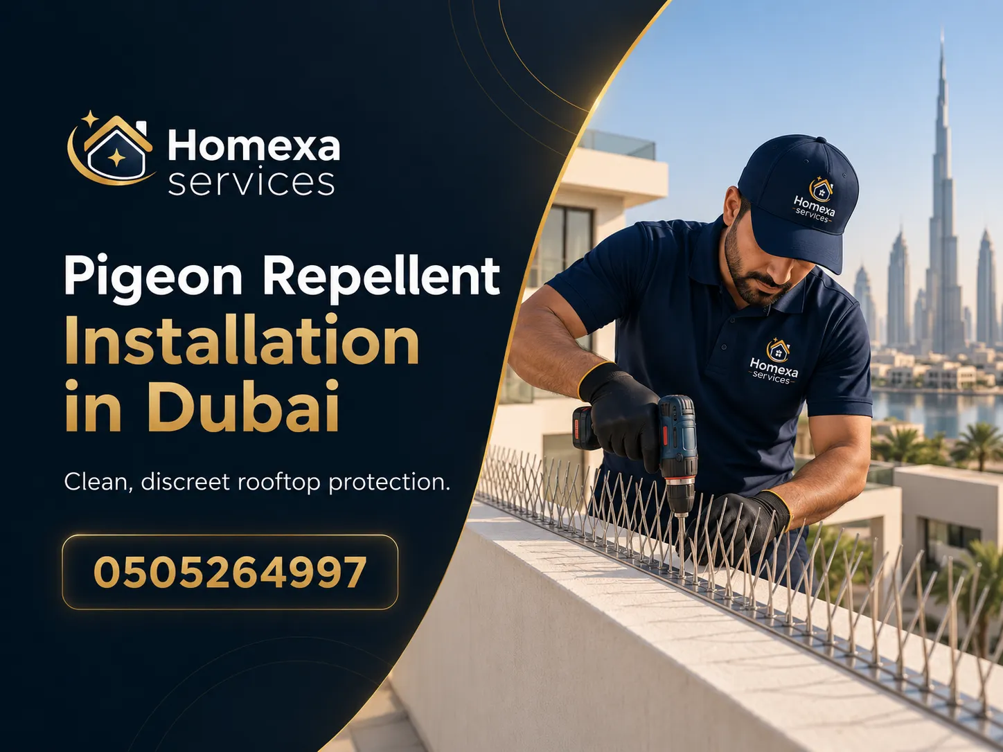 Pigeon Repellent Installation in Dubai on balconies ledges façades and exterior surfaces