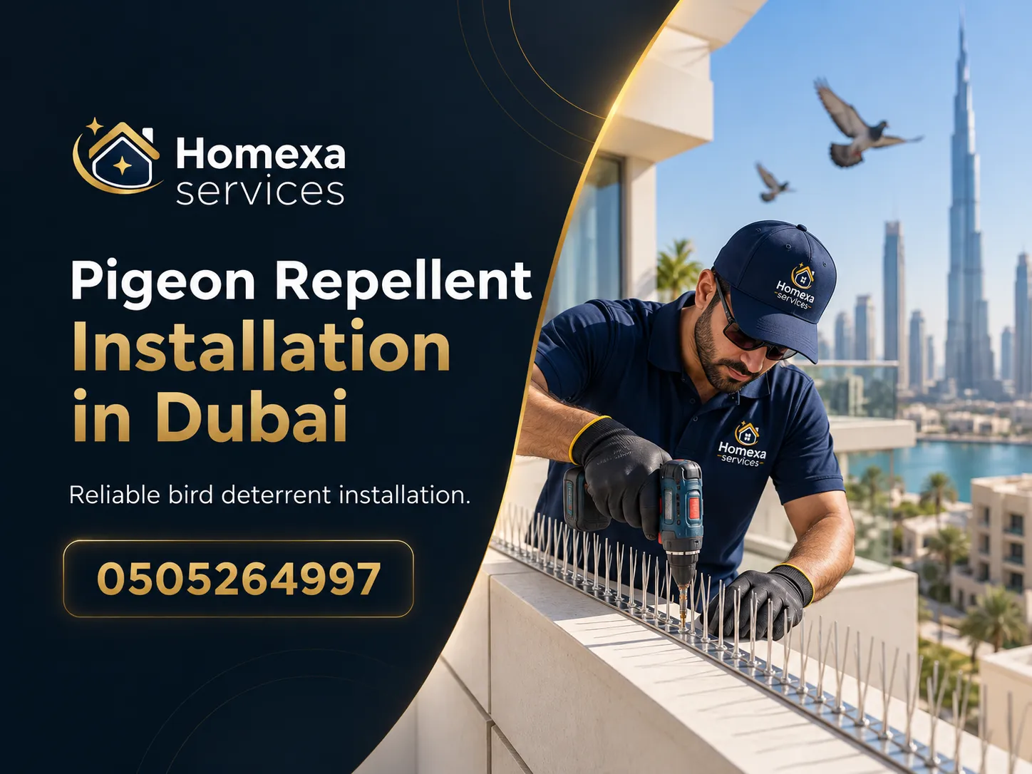 Pigeon Repellent Installation in Dubai plan based on landing points ledges and access