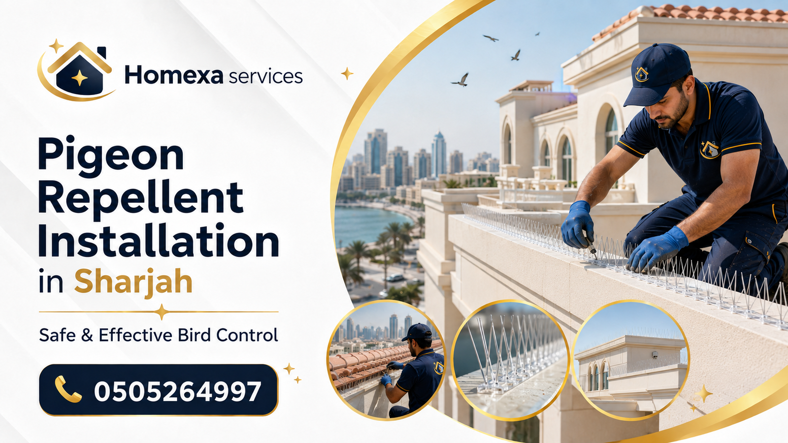 Pigeon Repellent Installation in Sharjah by Homexa Services