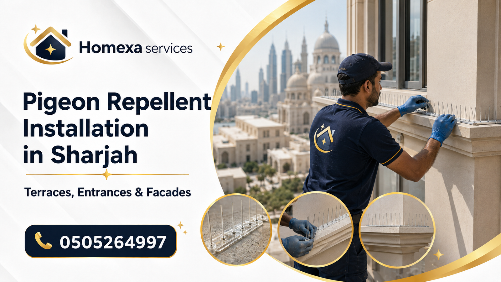 Pigeon Repellent Installation in Sharjah for villas balconies and facades