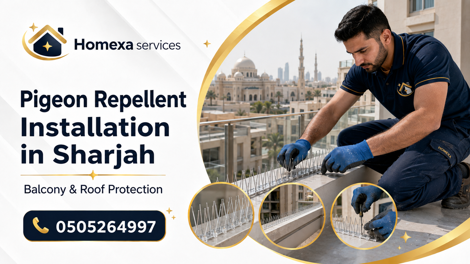 Book Pigeon Repellent Installation in Sharjah with Homexa Services