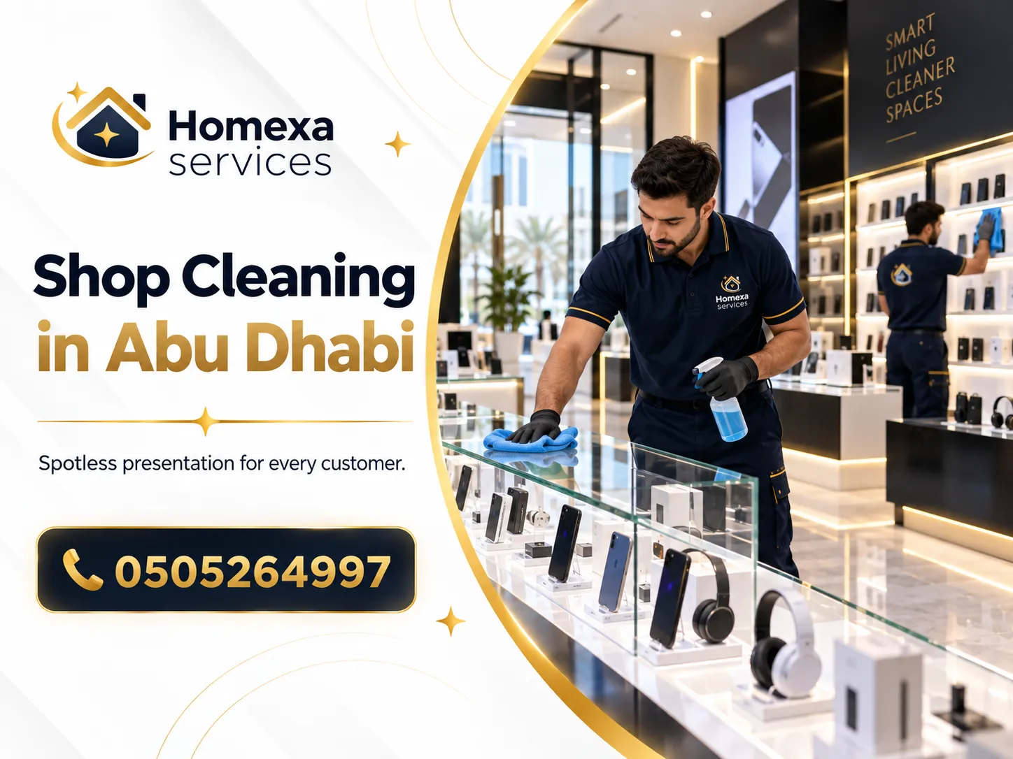 Shop Cleaning in Abu Dhabi for retail stores floors glass displays and customer areas