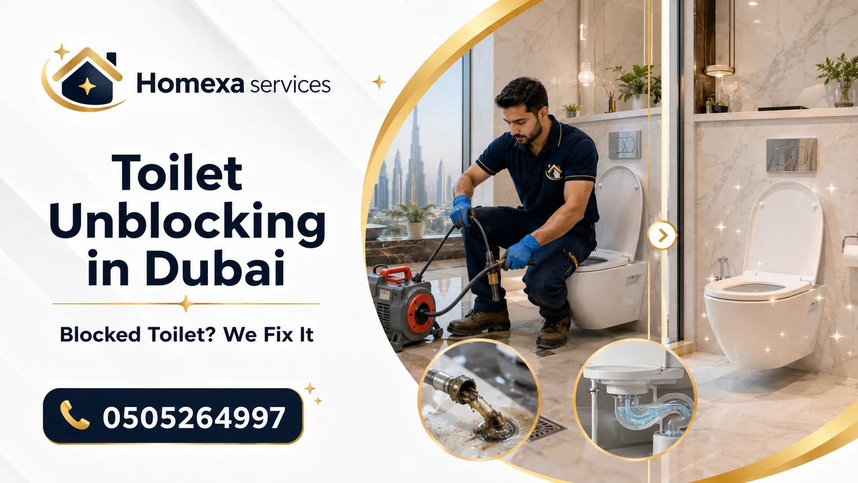 Toilet Unblocking in Dubai for blocked toilets slow flushing and wastewater backup