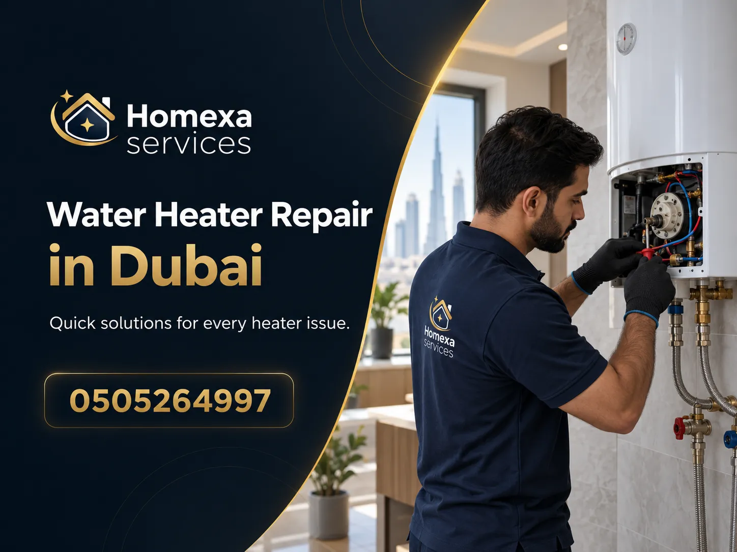 Professional Water Heater Repair in Dubai inspecting thermostat and heating components