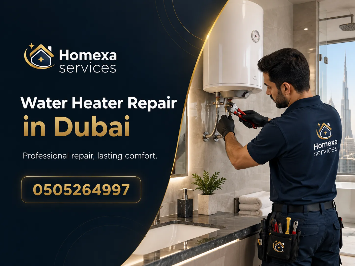 Technician carrying out Water Heater Repair in Dubai step by step