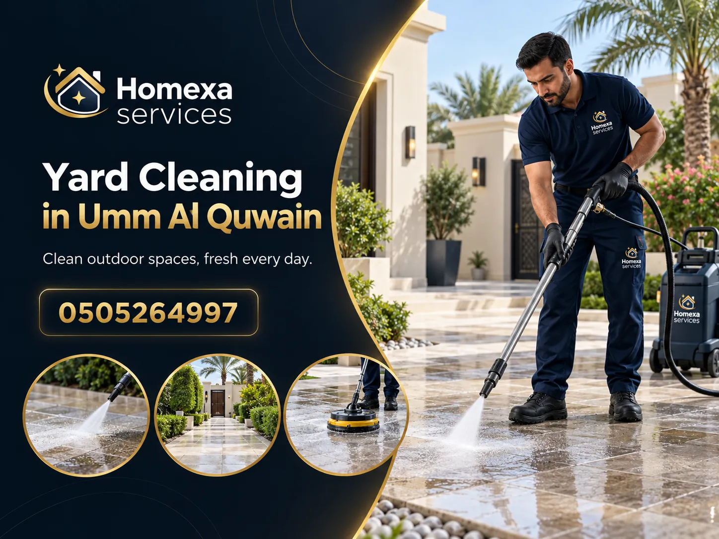 Yard Cleaning in Umm Al Quwain for villa courtyards driveways and outdoor floors