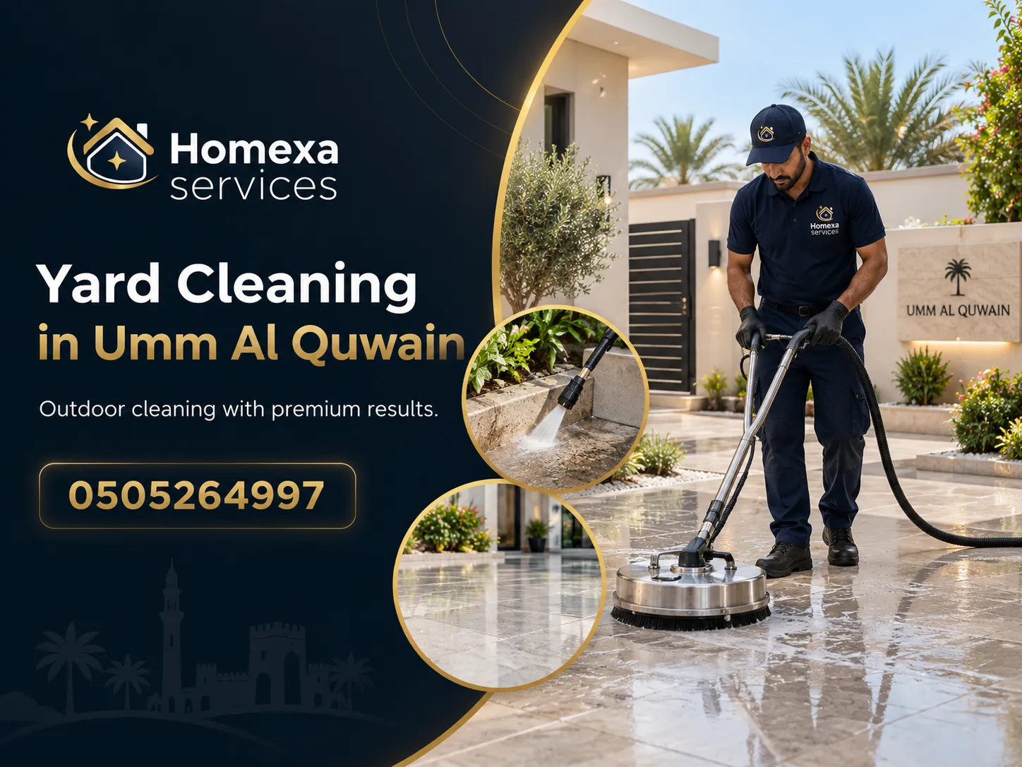 Final Yard Cleaning in Umm Al Quwain assessment for outdoor flooring and villa courtyards