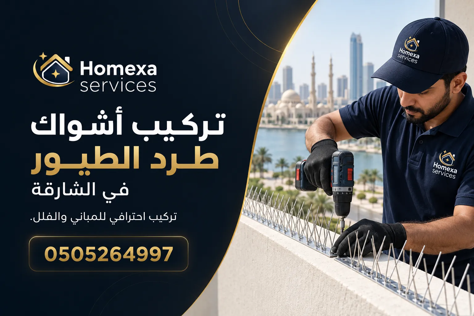 تركيب أشواك طرد الطيور في الشارقة على الحواف والشرفات الخارجية