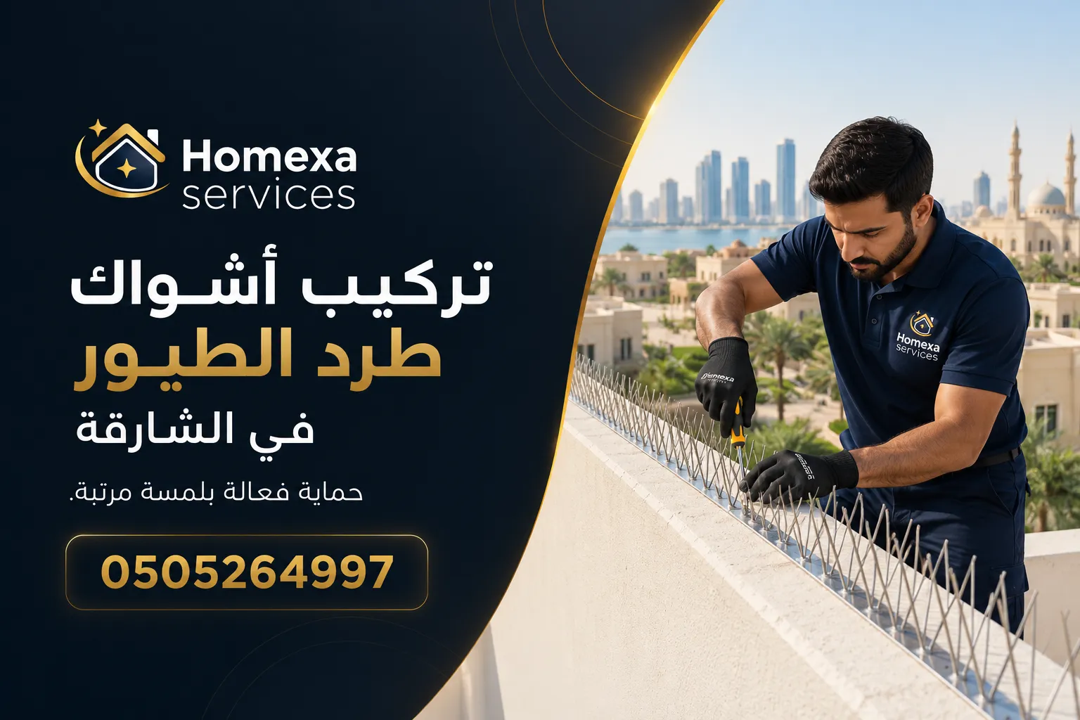 تركيب أشواك طرد الطيور في الشارقة للشرفات والأسوار والنوافذ وحواف المباني