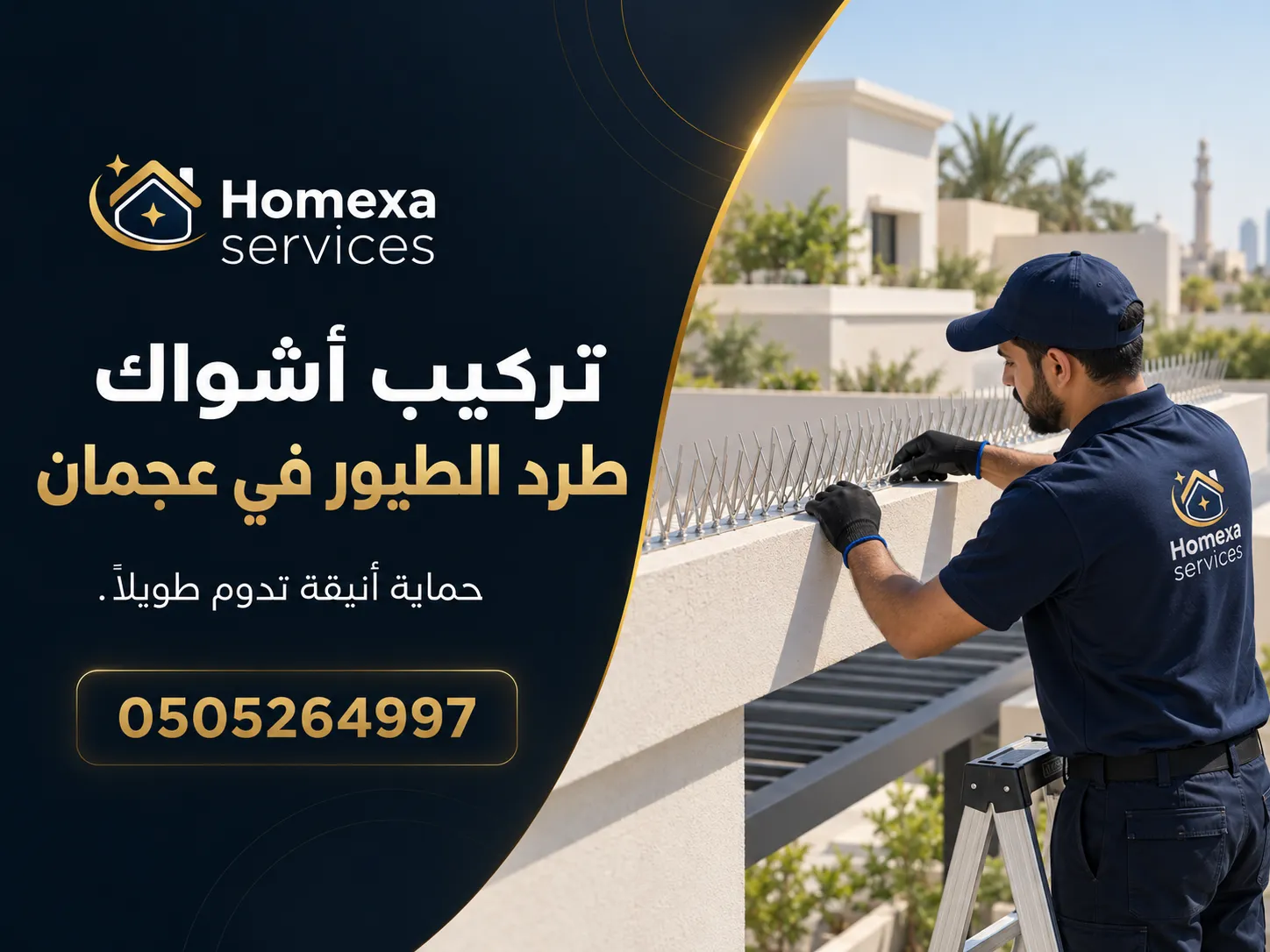 تركيب أشواك طرد الطيور في عجمان على حواف المباني والشرفات