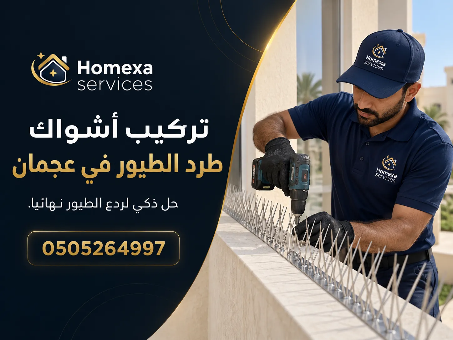 تركيب أشواك طرد الطيور في عجمان لحماية حواف الفلل والمباني من تجمع الحمام