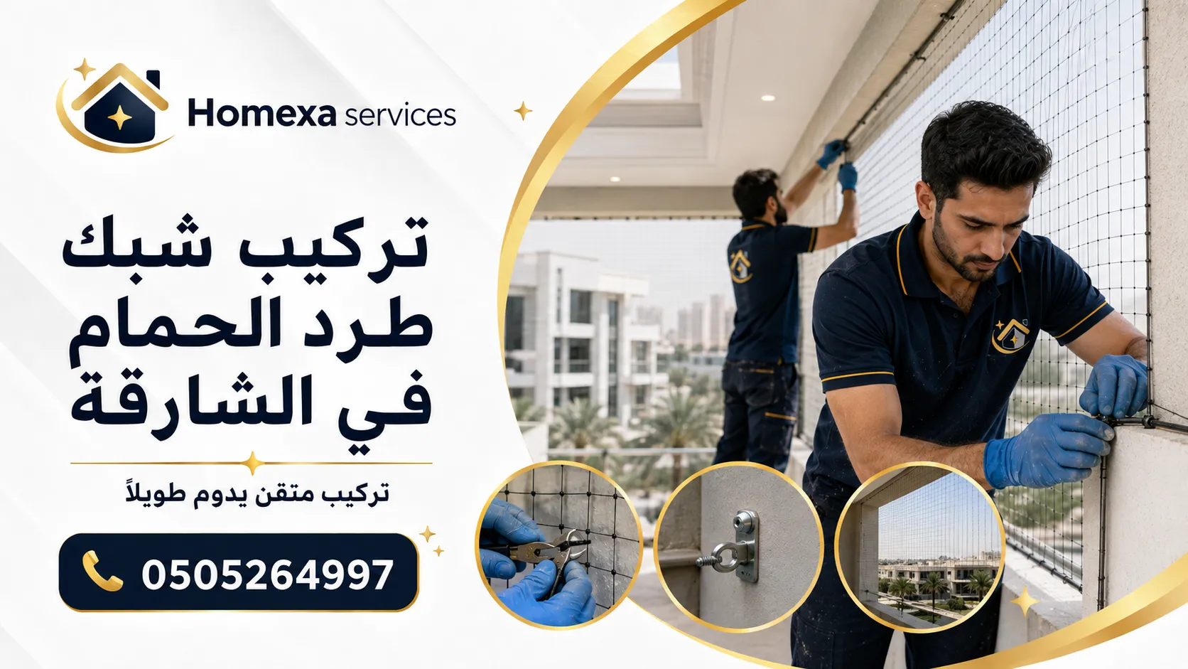 تركيب شبك طرد الحمام في الشارقة مع Homexa Services