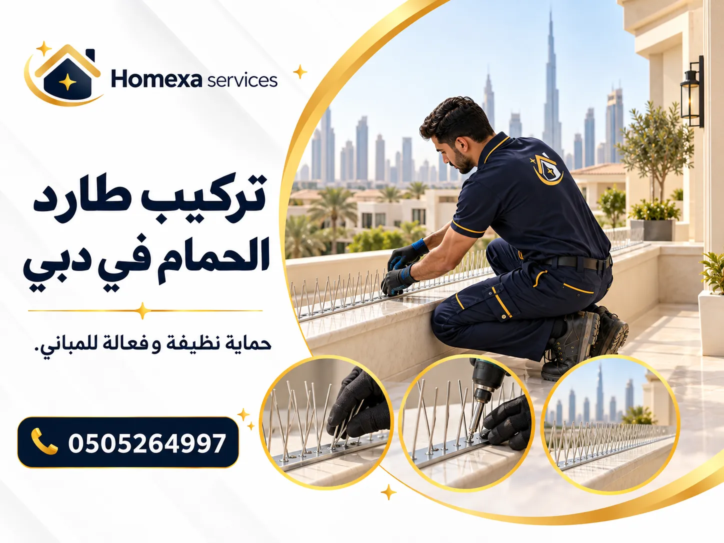 تركيب طارد الحمام في دبي على البلكونات والحواف والمظلات