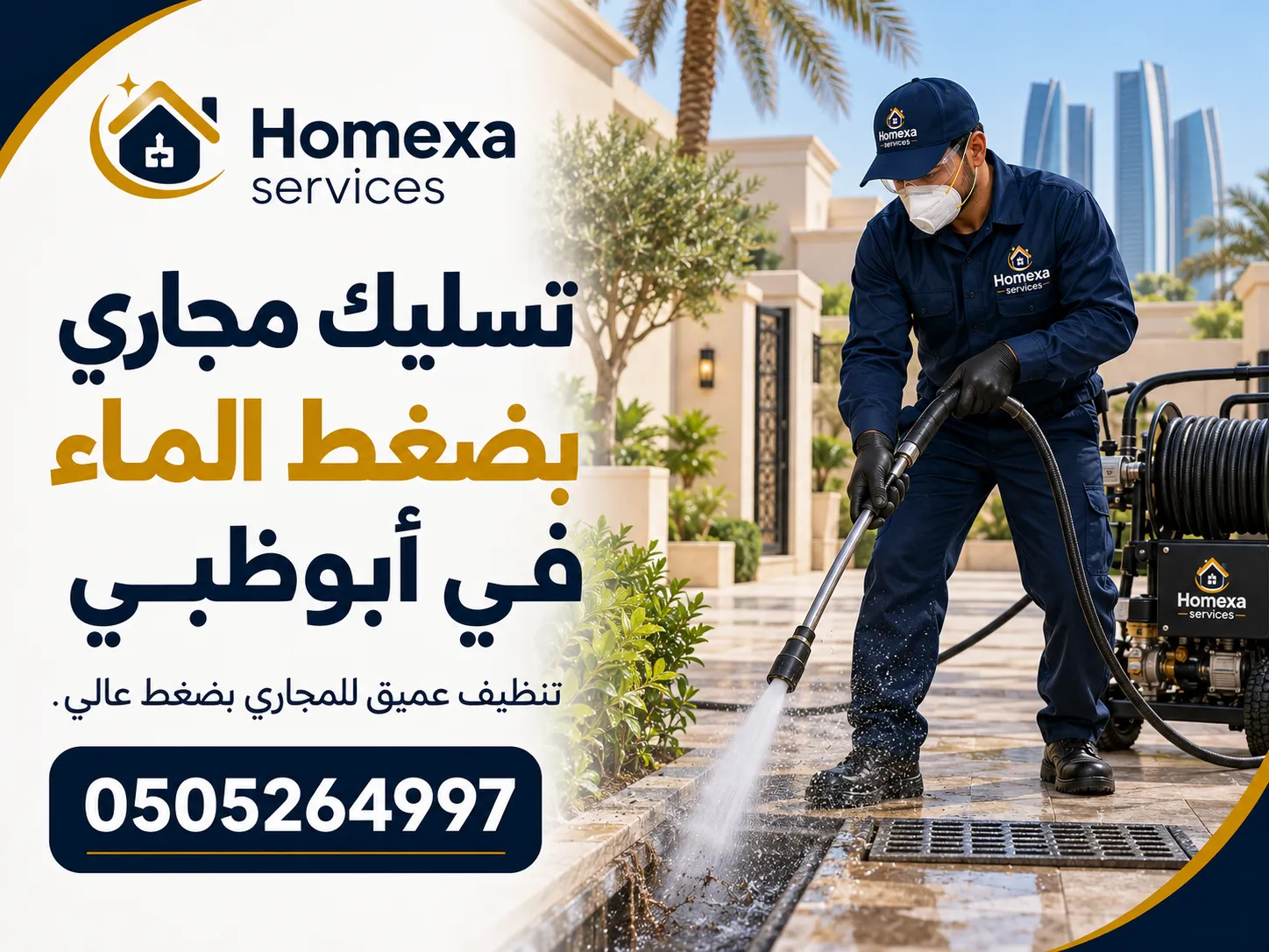 تنفيذ تسليك مجاري بضغط الماء في أبوظبي بواسطة معدات متخصصة