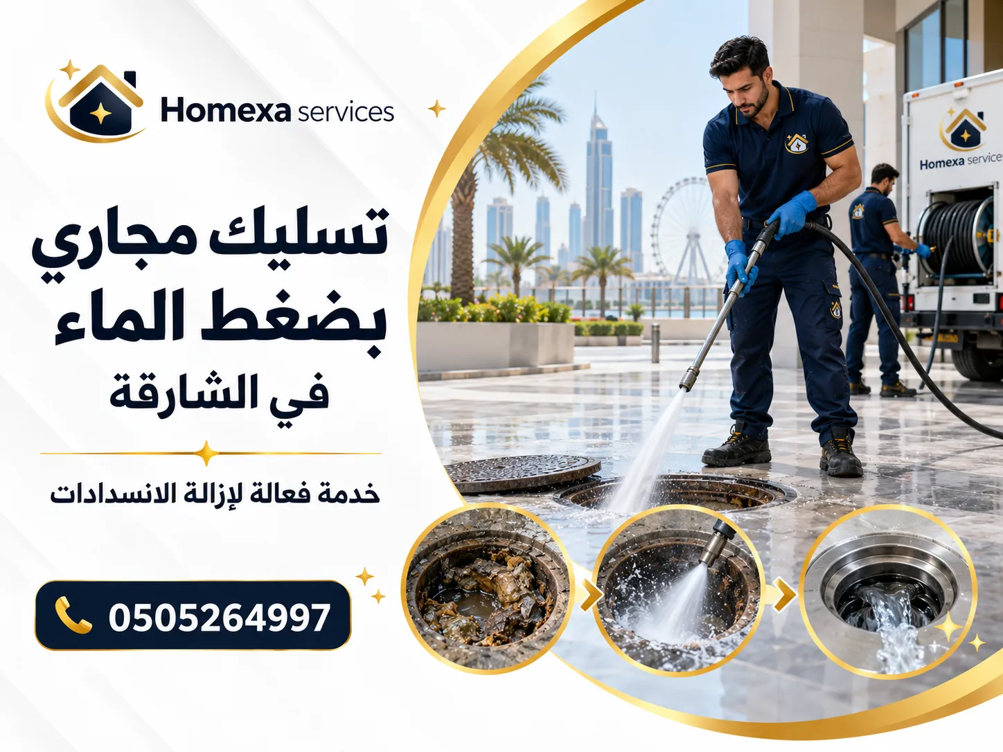 حجز تسليك مجاري بضغط الماء في الشارقة مع Home Xa Services