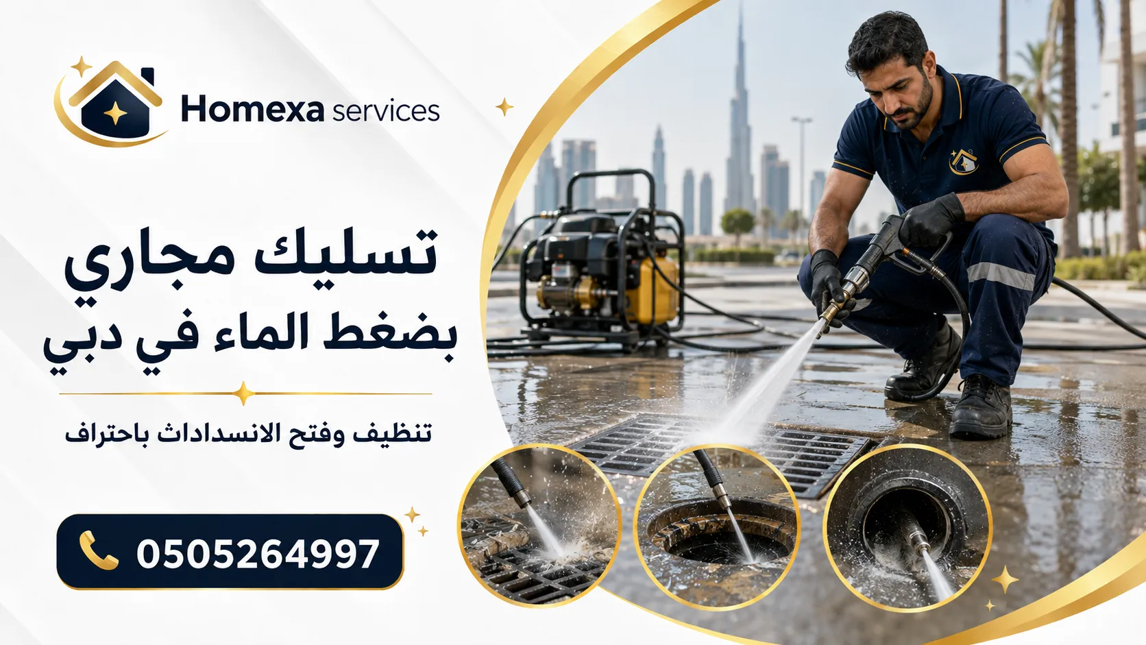 تسليك مجاري بضغط الماء في دبي وتنظيف المجاري من الانسدادات والتراكمات